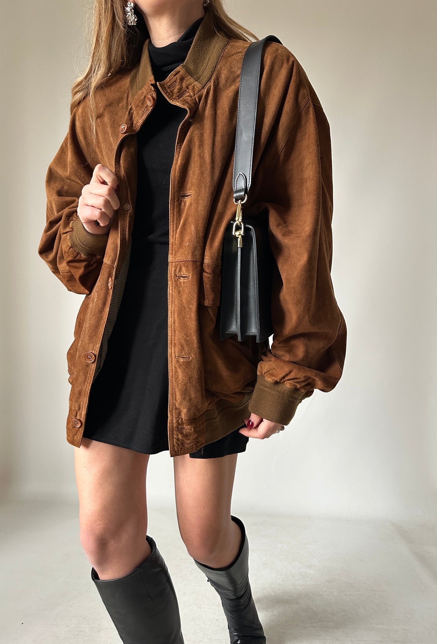 Brown suede bomber