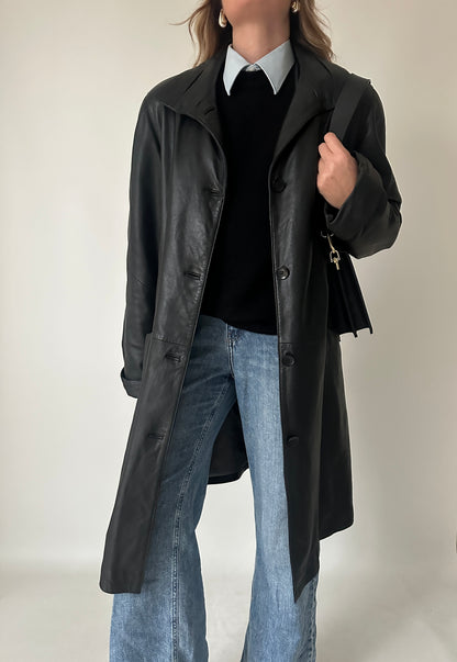 Trench trapuntato in pelle nera