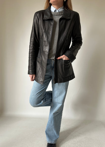 Dark chocolate slim leather jacket