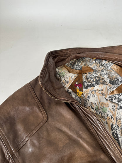 Chocolate used leather bomber