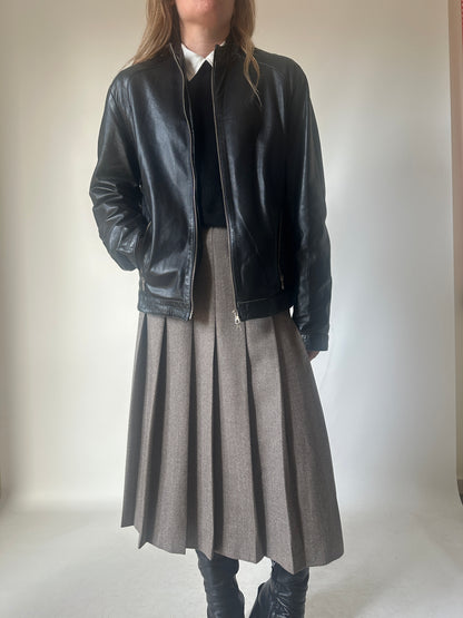 Black leather petite bomber