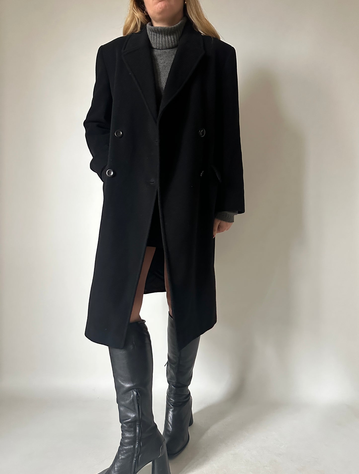 Perfect double-breast wool black coat