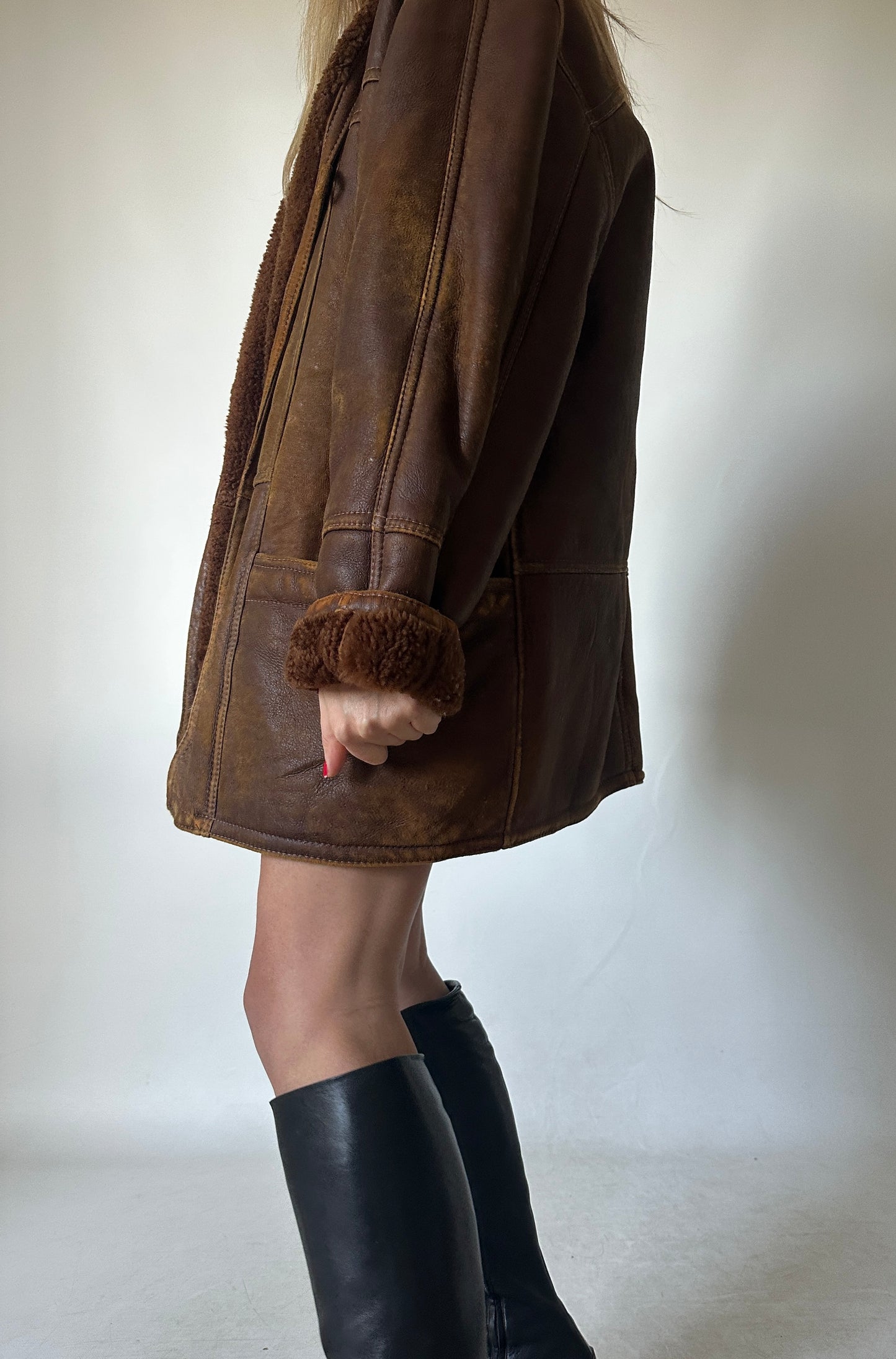 Unique distressed brown Shearling