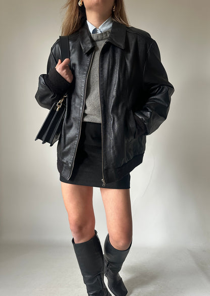 Soft leather black bomber