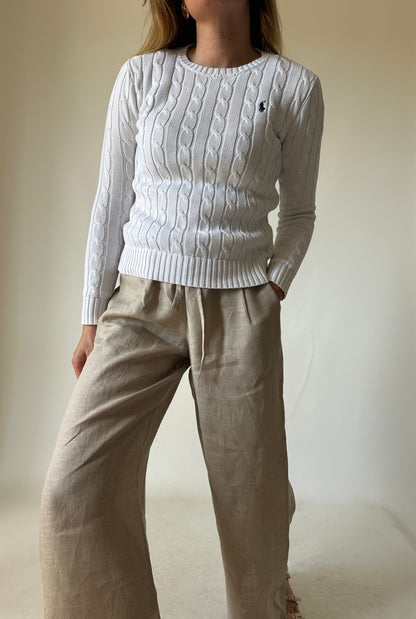 RALPH LAUREN white cable-knit petite sweater
