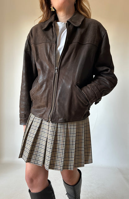 Chocolate petite leather bomber