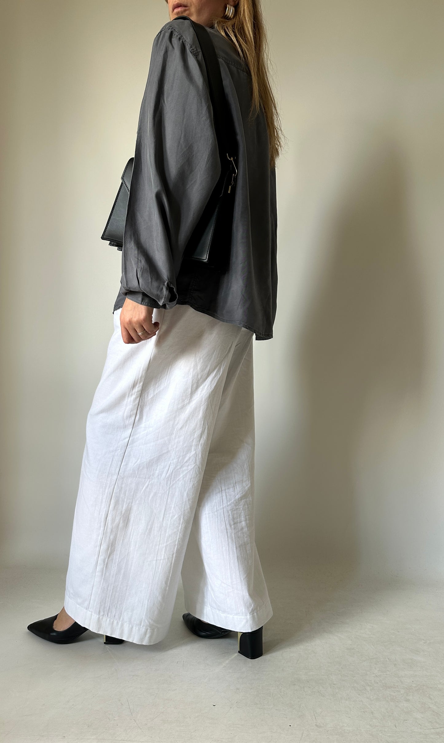 Grey oversize 100% silk shirt