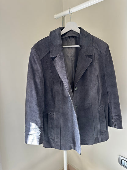 Unique grey suede jacket with belt