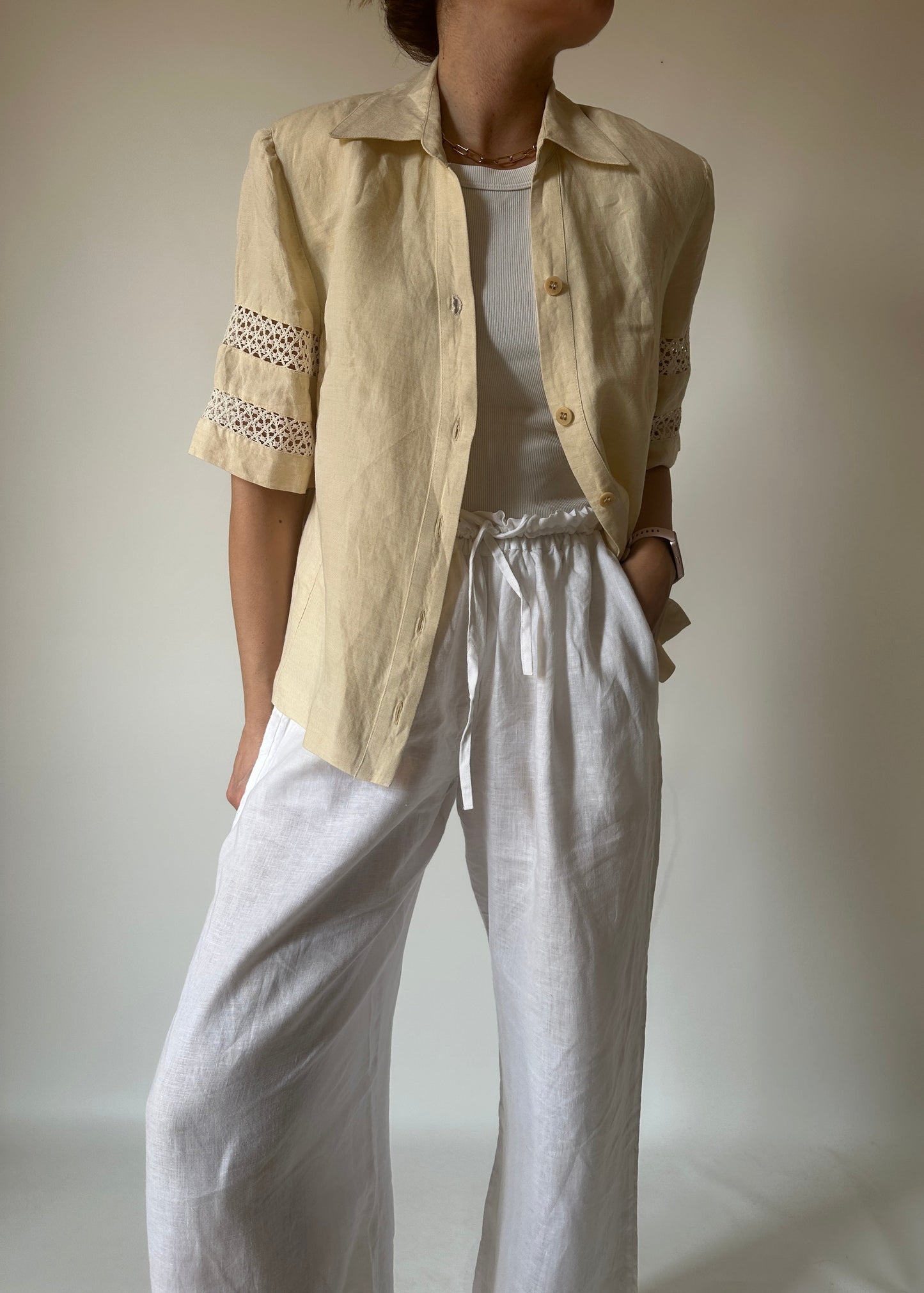 Tailored pure linen cream shirt