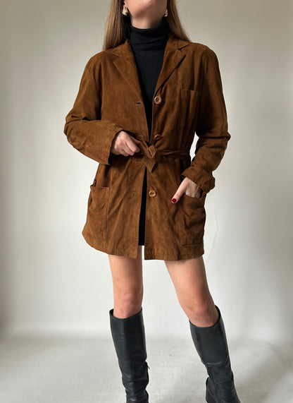 Suede petite jacket with belt