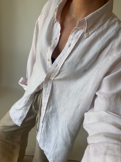 RALPH LAUREN camicia in lino rosa pallido