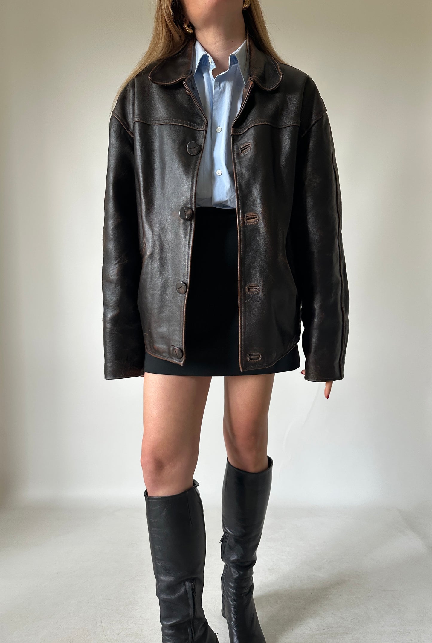 Chocolate aviator distressed jacket