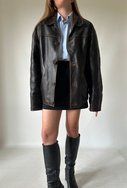 Chocolate aviator distressed jacket