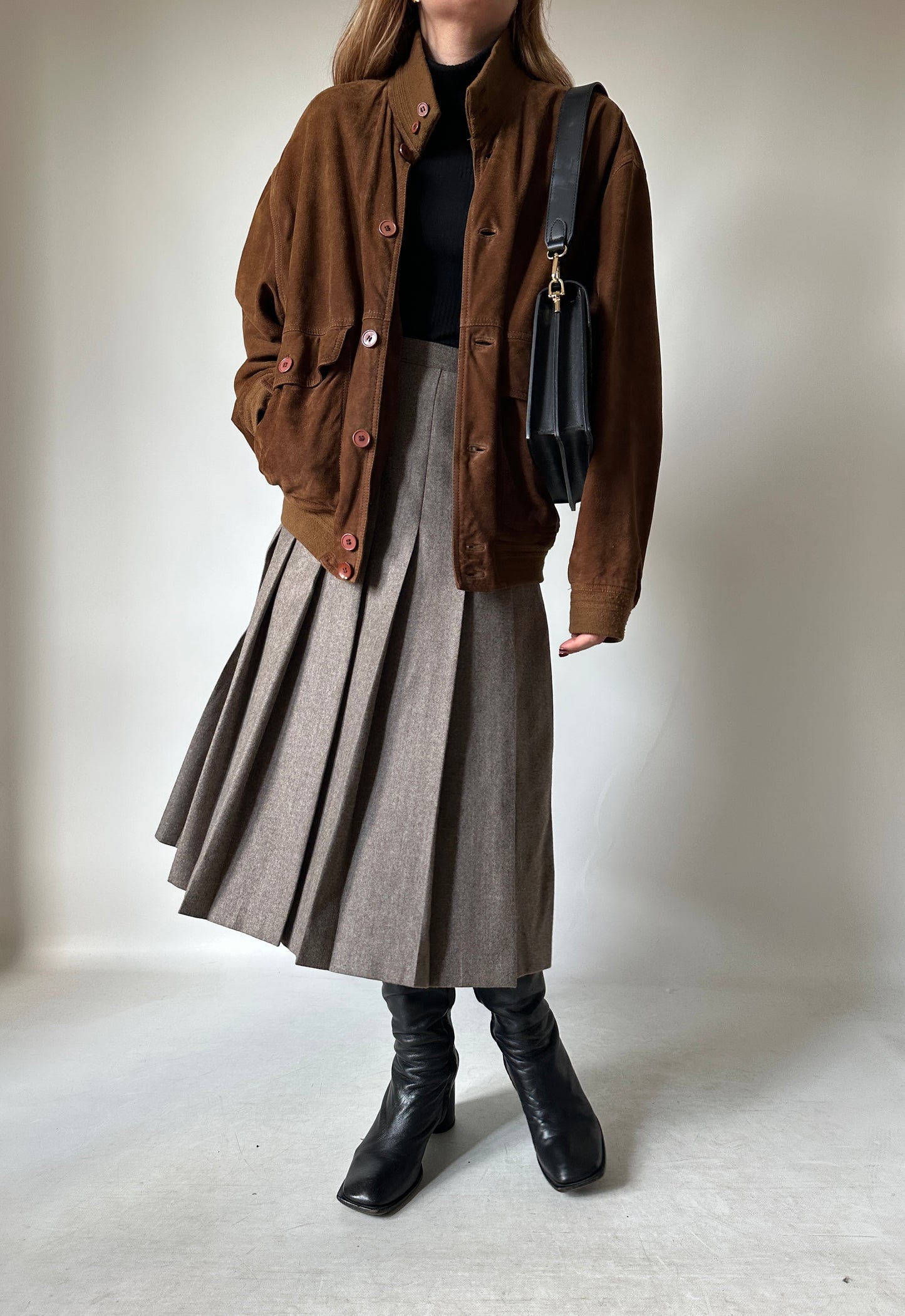 iconic brown suede bomber