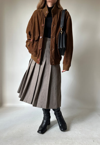 iconic brown suede bomber