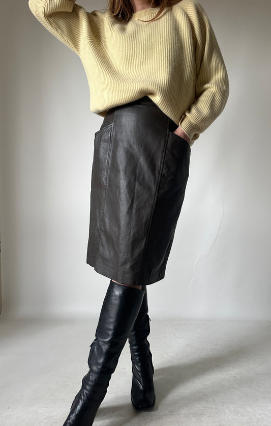 Chocolate leather skirt