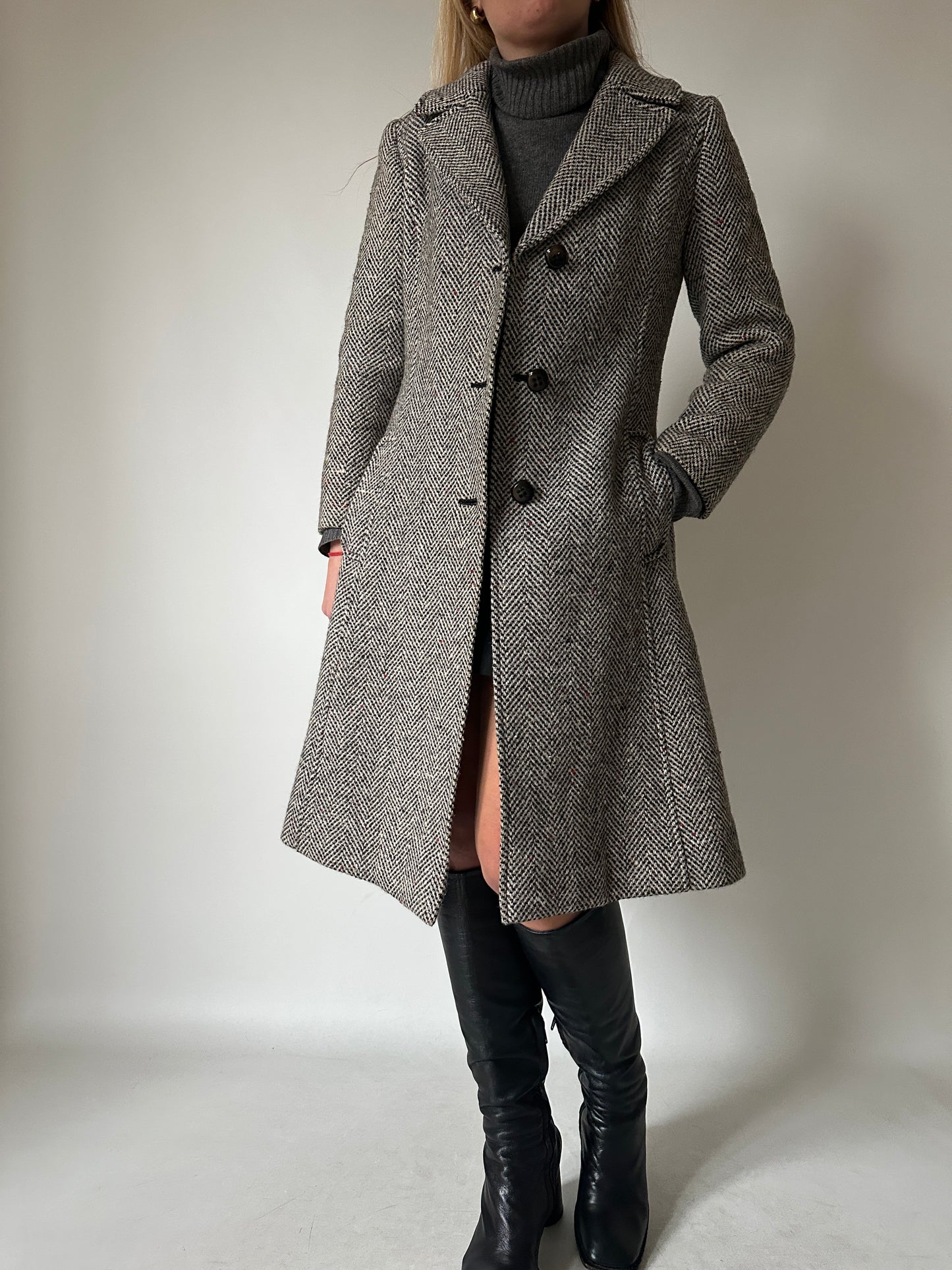 Herringbone tailored petite coat