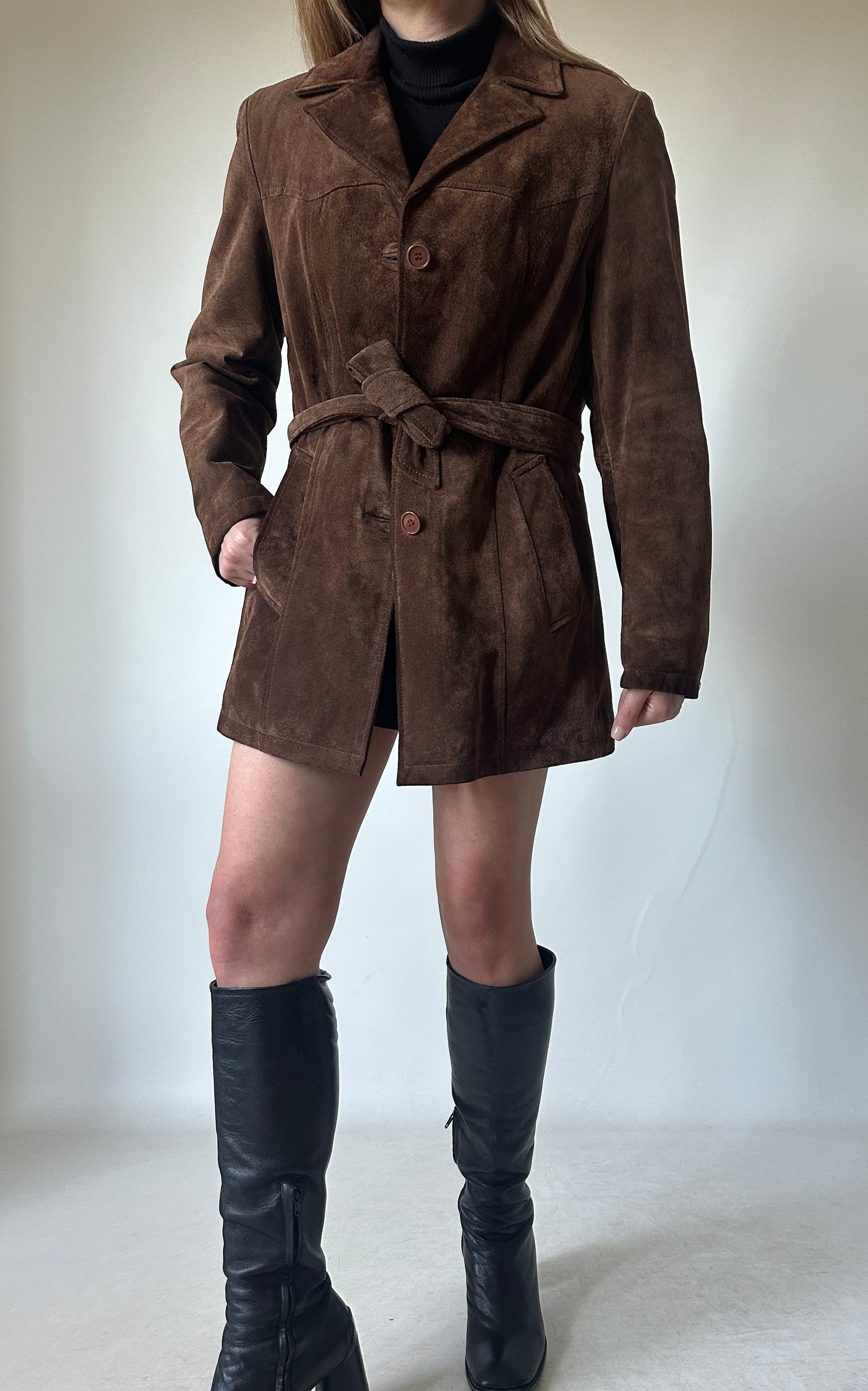 Chocolate suede jacket with belt