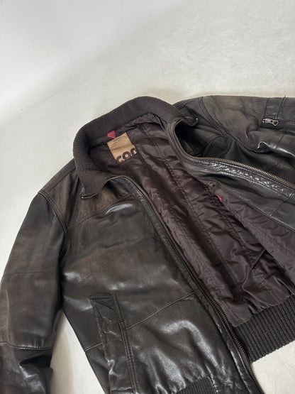 Bomber imbottito in pelle cioccolato