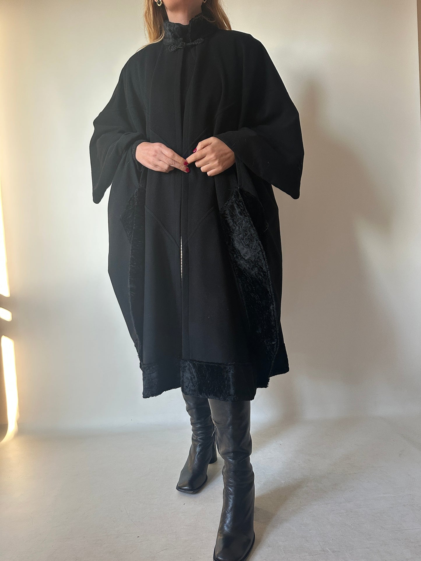 Luxury wool and astrakan poncho