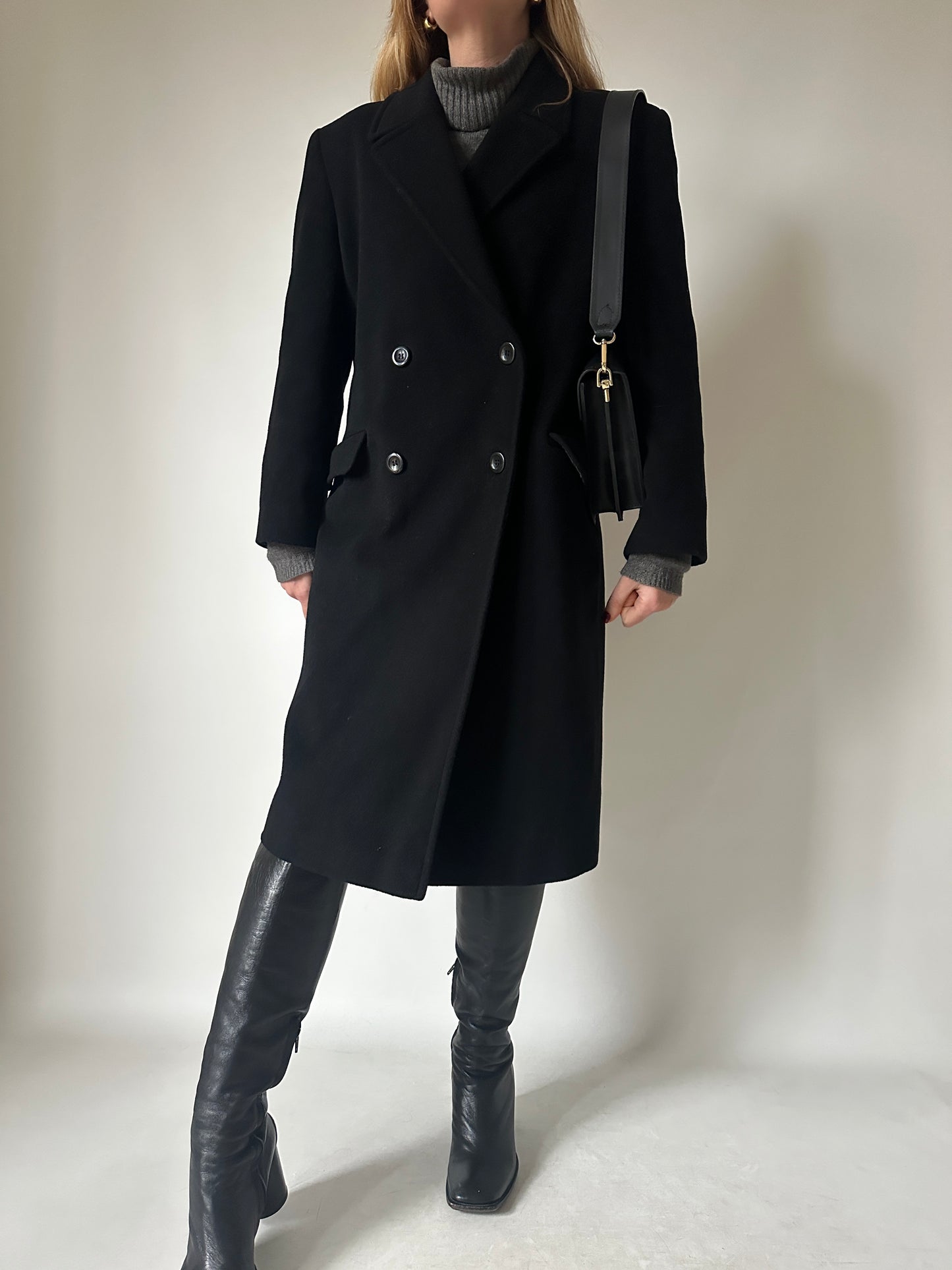 Perfect double-breast wool black coat