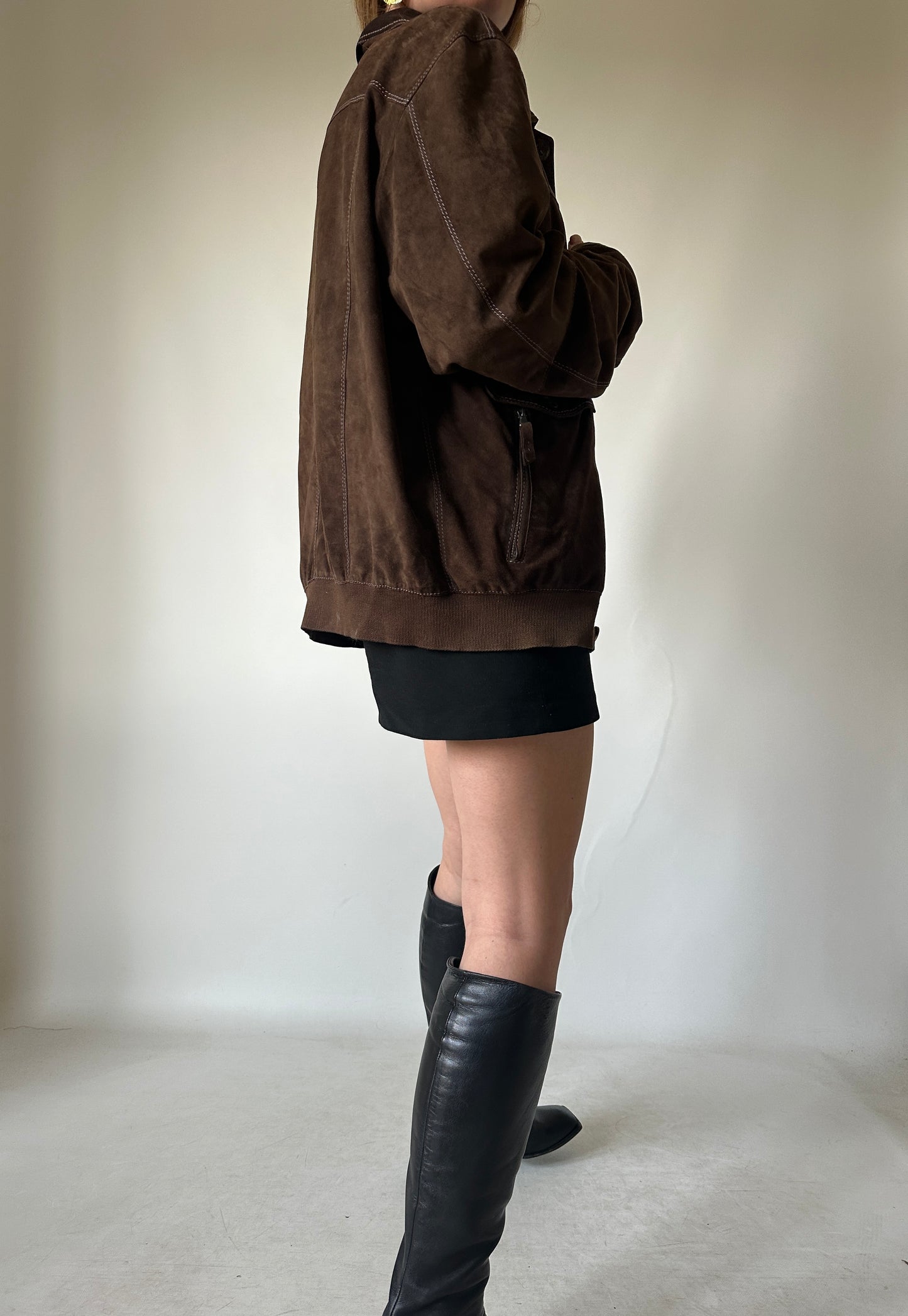 Chocolate petite suede bomber