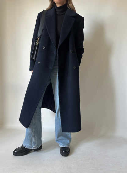 Tailored double-breast wool navy coat