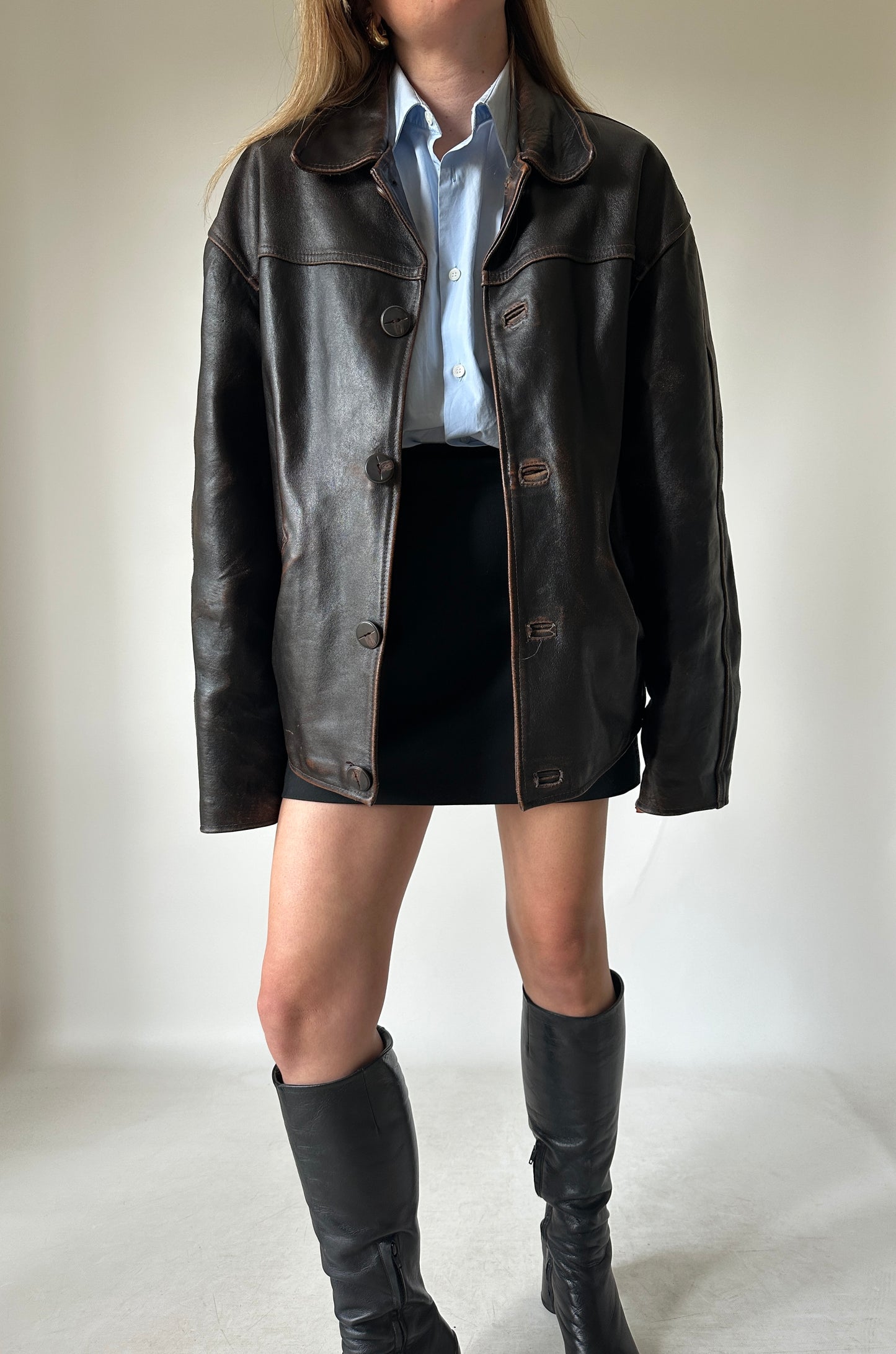 Chocolate aviator distressed jacket