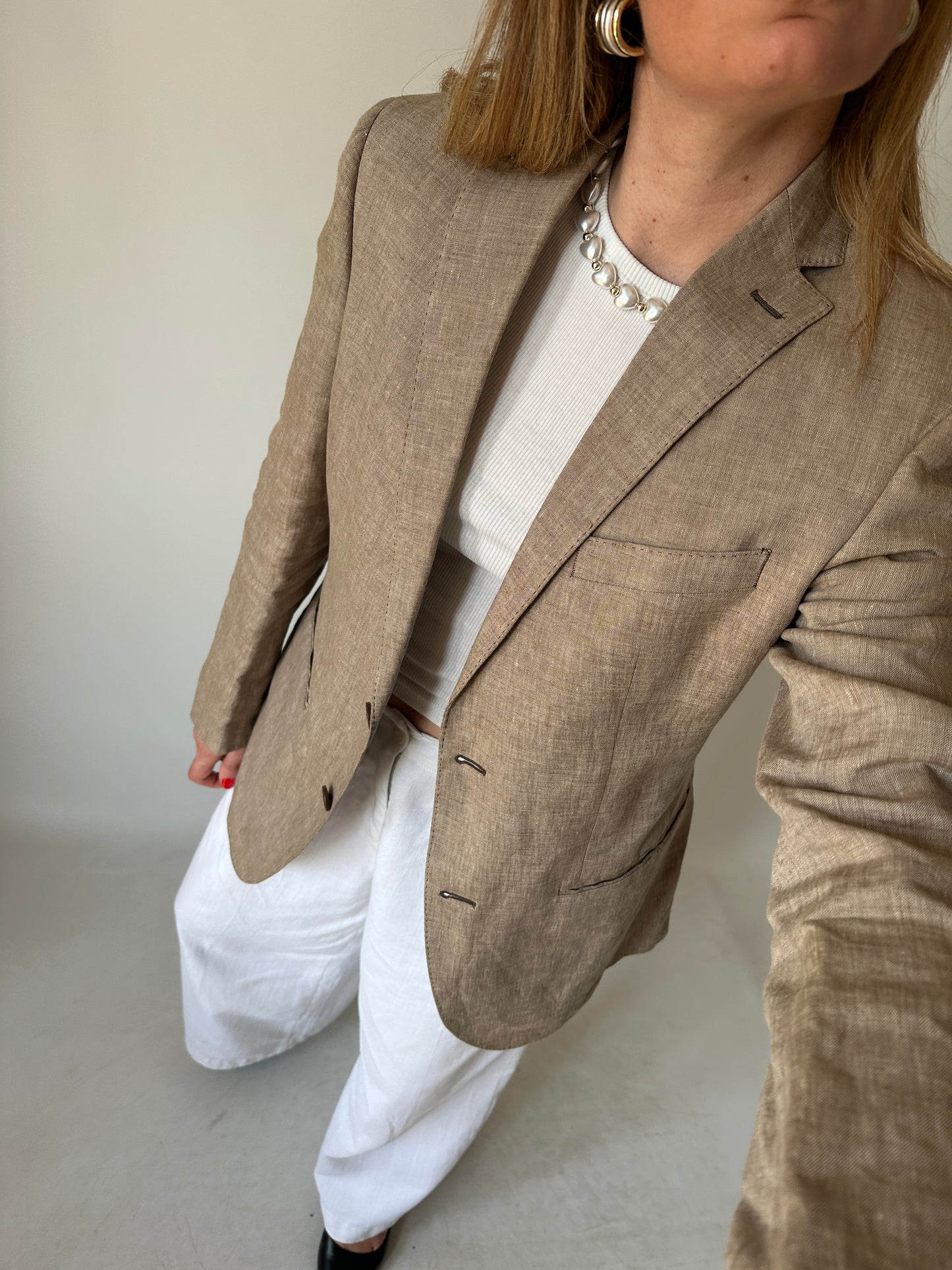 Blazer petite in puro lino beige