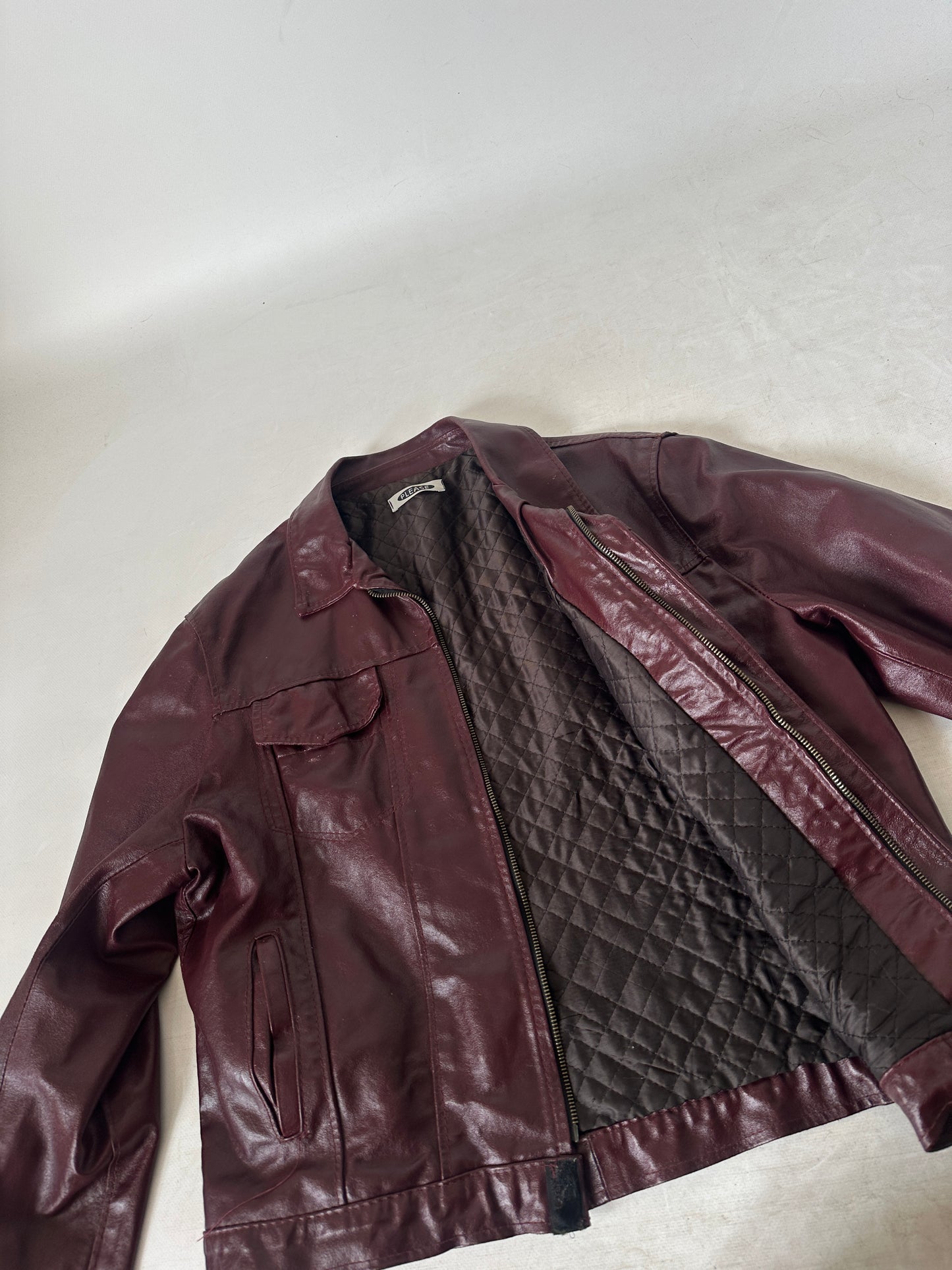 Burgundy minimal leather jacket