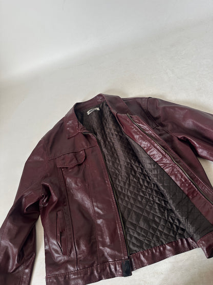Burgundy minimal leather jacket