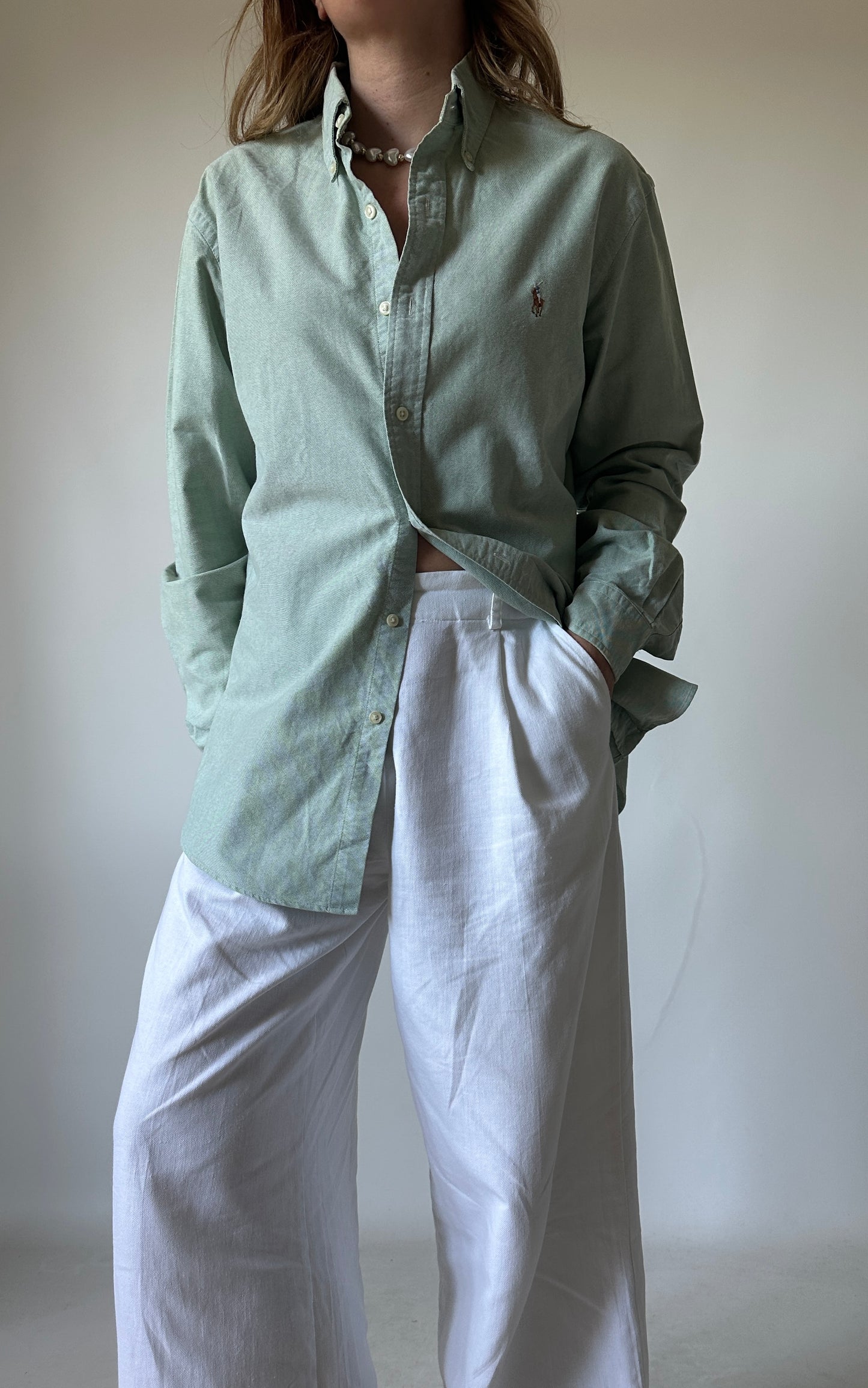 RALPH LAUREN salvia petite shirt