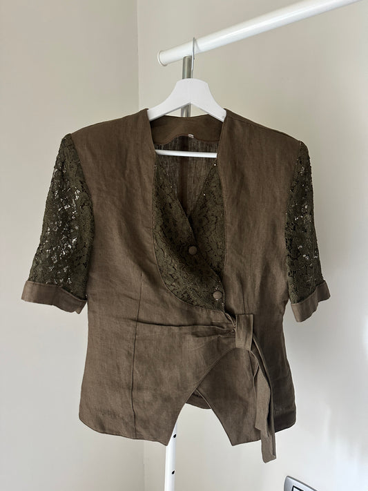 Blazer in lino con maniche ricamate