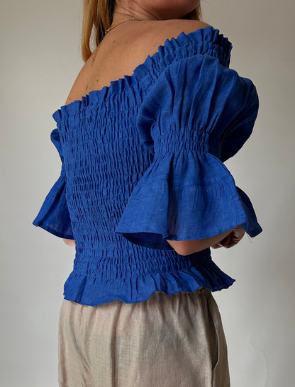 Top Dafne in lino - blu
