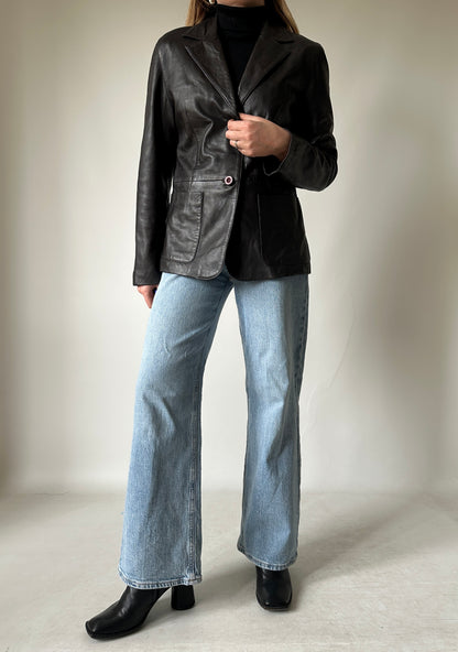 Nappa chocolate leather blazer