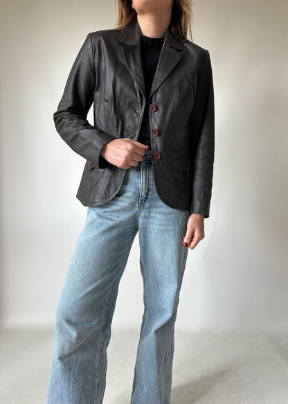 Chocolate petite leather blazer
