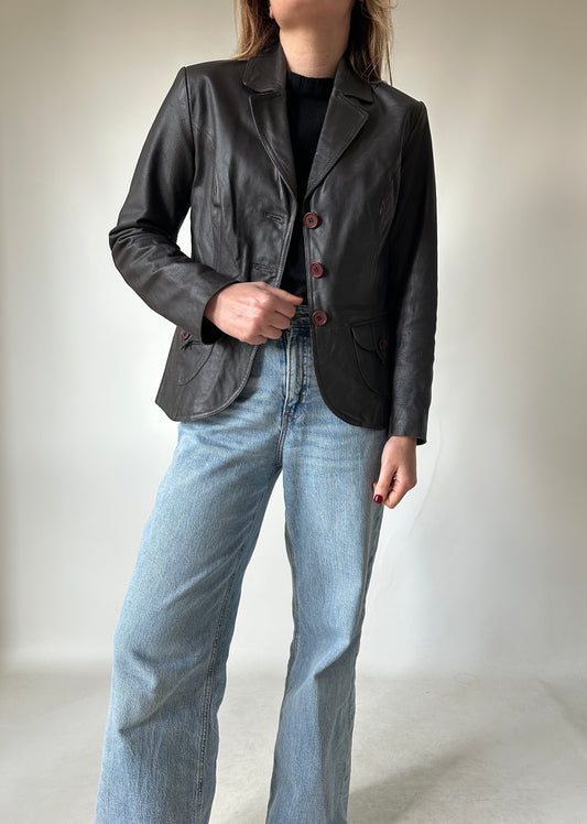 Chocolate petite leather blazer