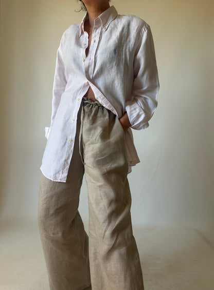 RALPH LAUREN camicia in lino rosa pallido