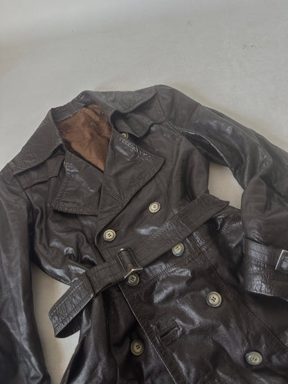 Chocolate leather trench with belt