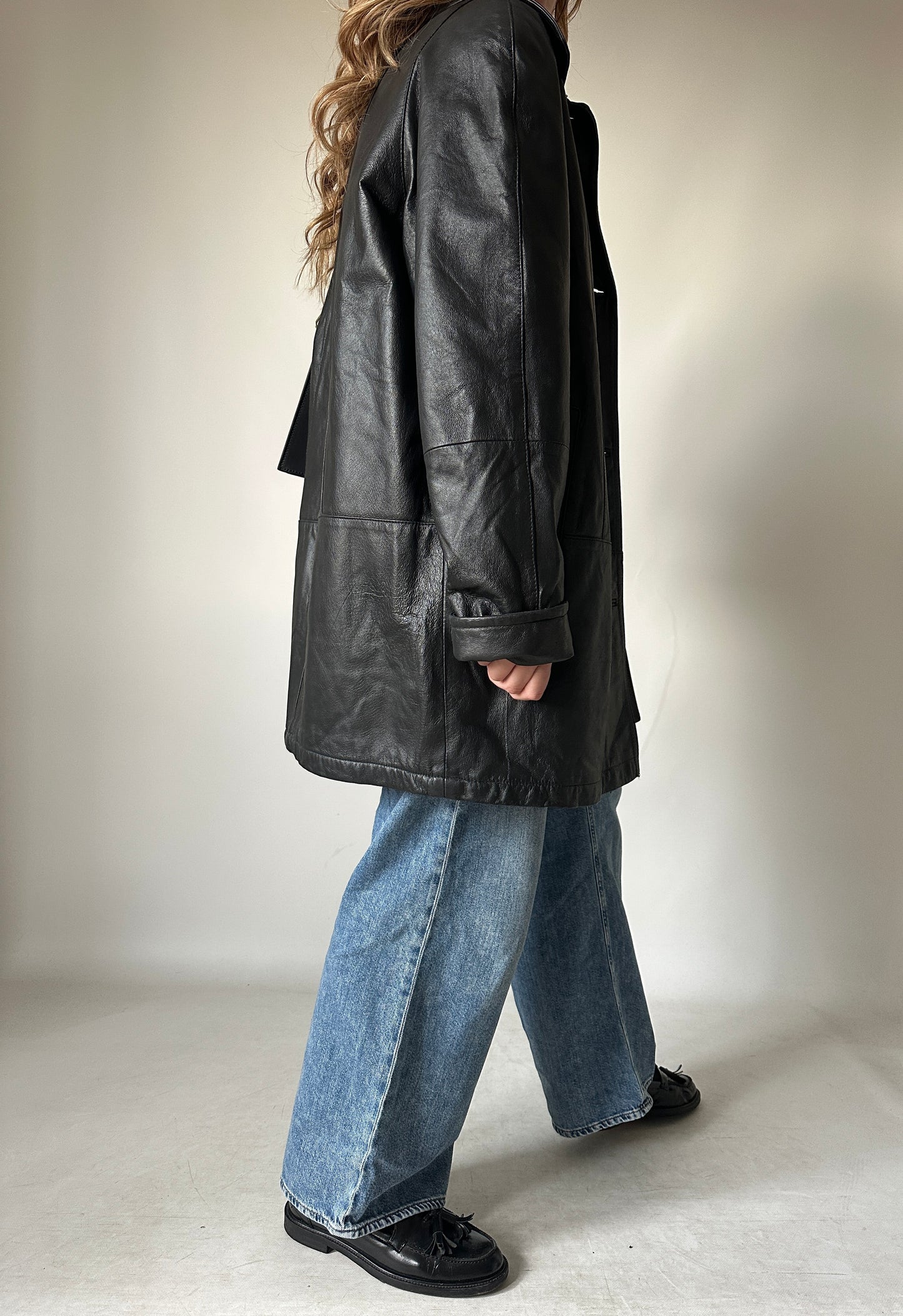 Giaccone in pelle nero