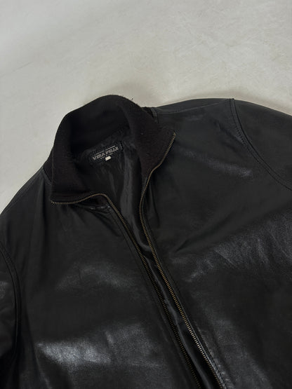 Evergreen black leather bomber