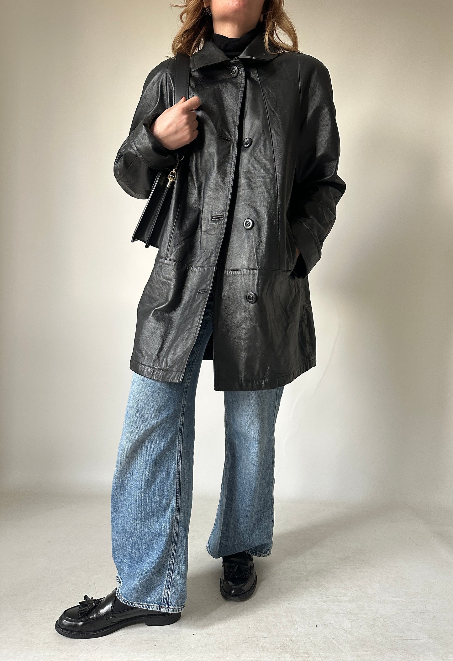 Giaccone in pelle nero