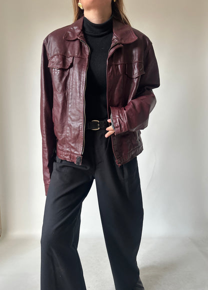 Burgundy minimal leather jacket