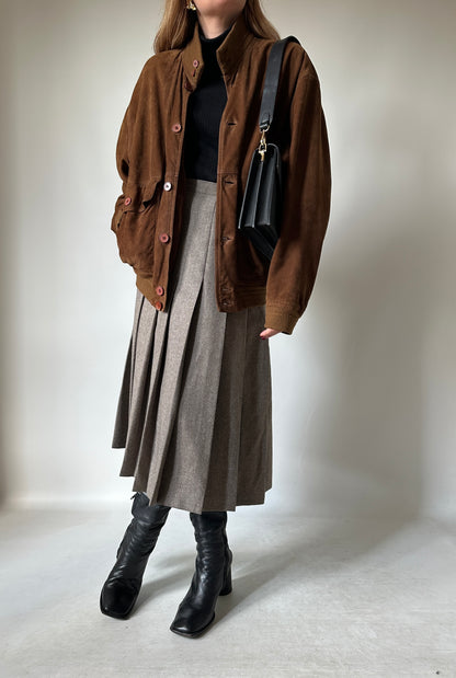 iconic brown suede bomber