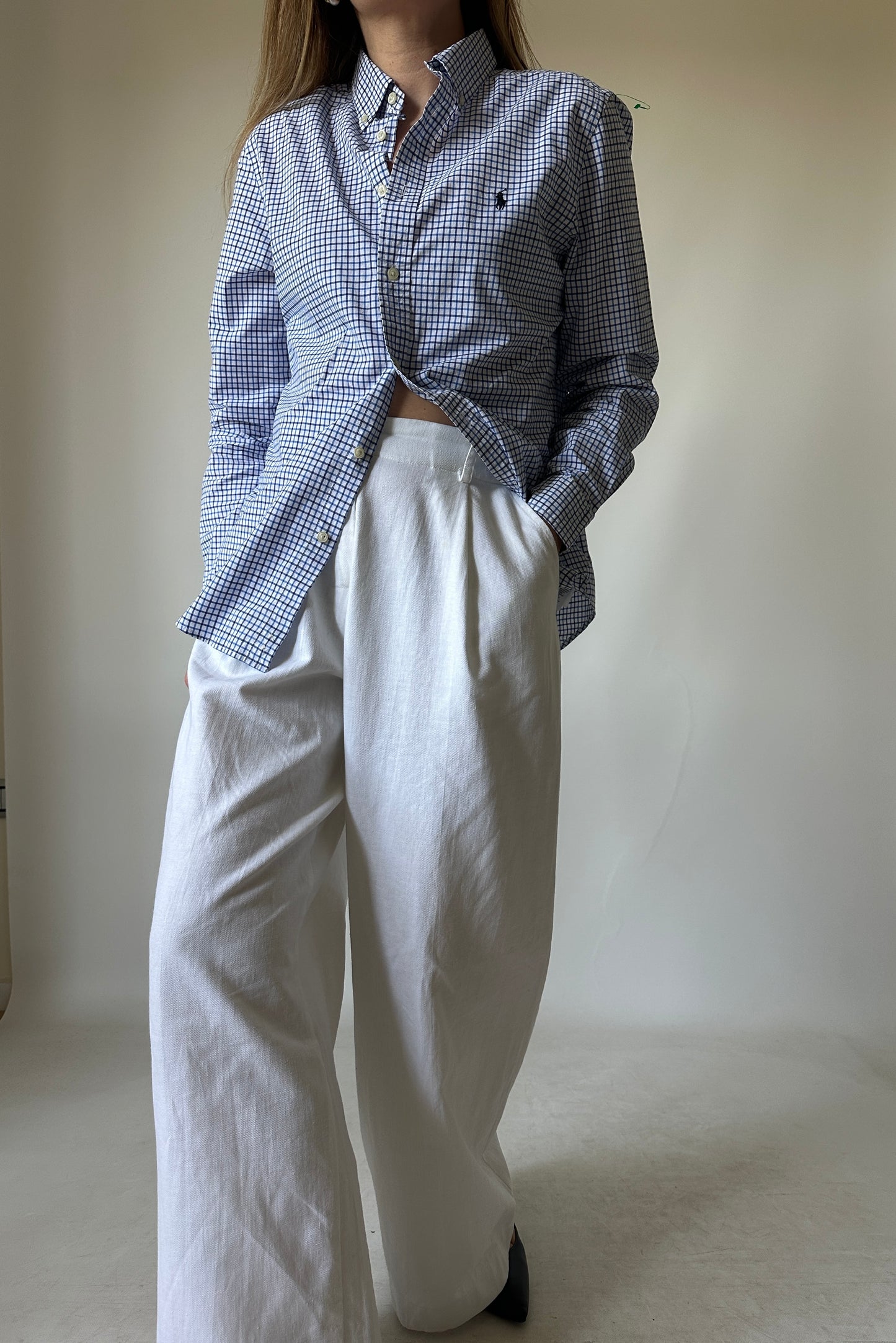 RALPH LAUREN vichy blue shirt - nuova