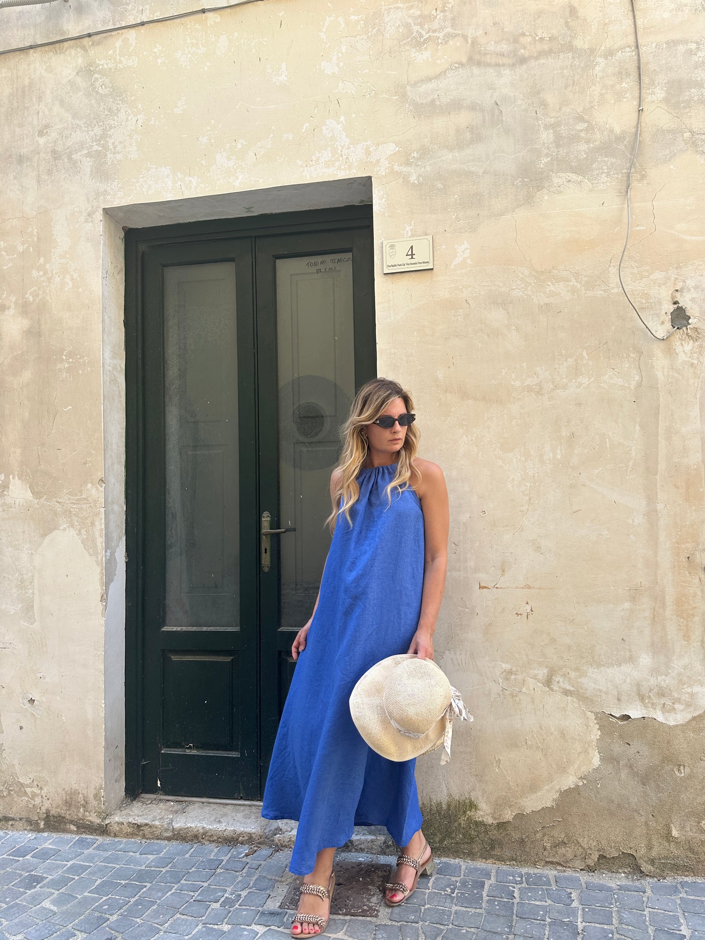 Abito Santorini in puro lino - blu