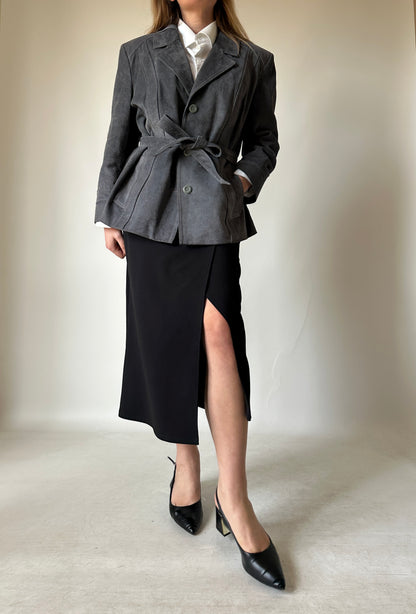 Unique grey suede jacket with belt
