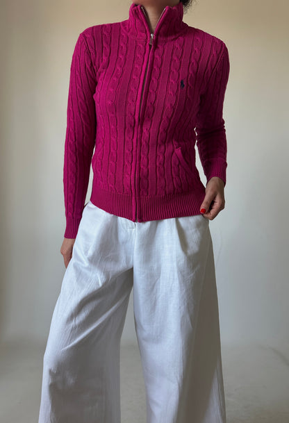 RALPH LAUREN pink cable-knit cardigan