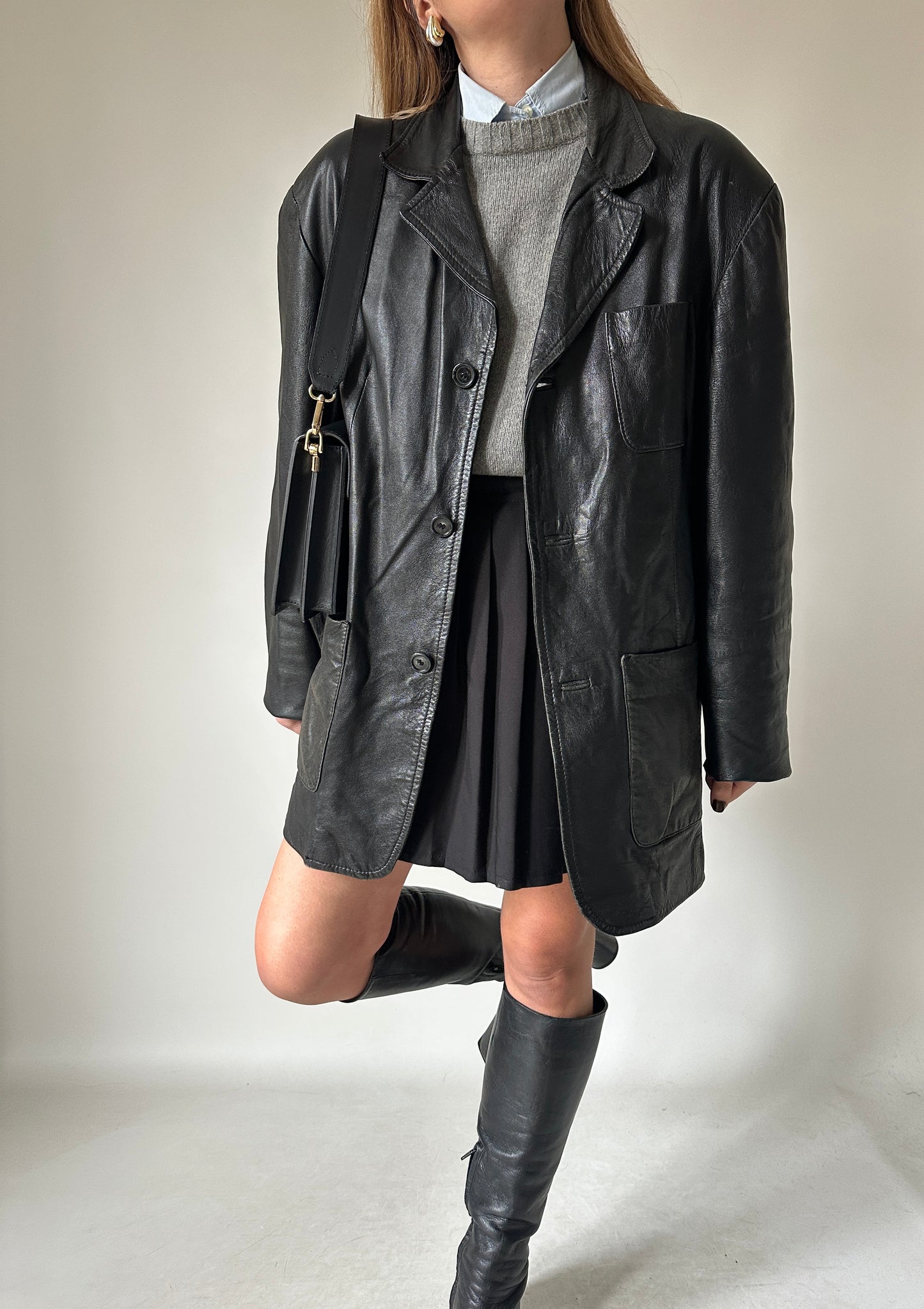 Minimal spring leather jacket