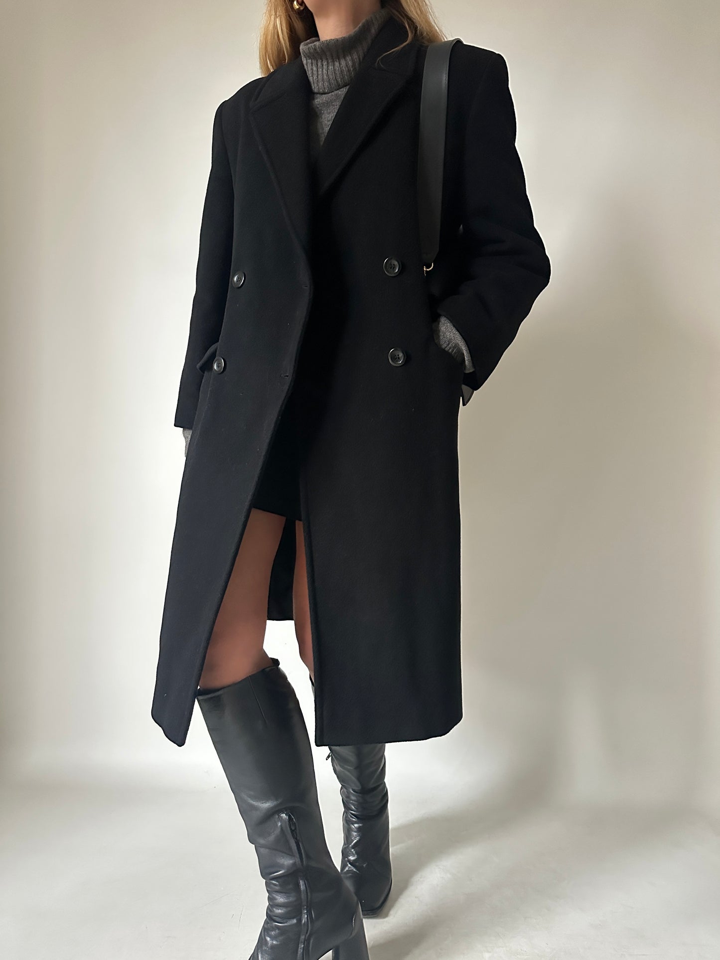 Perfect double-breast wool black coat